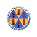 University logo featuring a stylized emblem with towers in blue and yellow, representing academic heritage and values of knowledge and community.