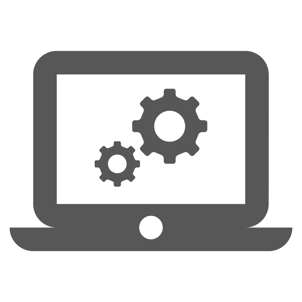 Illustration of a laptop with gears, representing software development and technology solutions on the homepage.