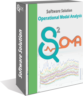 S2-OMA Software: Operational Modal Analysis Solution. Presented in a professional software box. Features data visualization and analysis capabilities. Home page image.