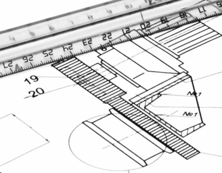 Architectural blueprint showcasing detailed design plans and measurements, illustrating precision in project development and construction services.