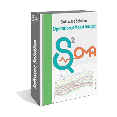 Software box for S²OMA, offering Operational Modal Analysis solutions with a colorful graph illustration on the side. Ideal for engineering applications.